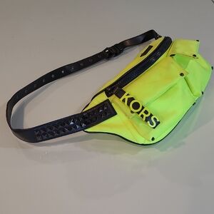 Micheal Kors Olivia Large Neon Satin Belt Bag with Studded Details